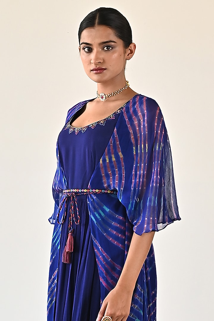 Electric Blue Georgette Leheriya Jacket Set by K-ANSHIKA Jaipur at Pernia's Pop Up Shop
