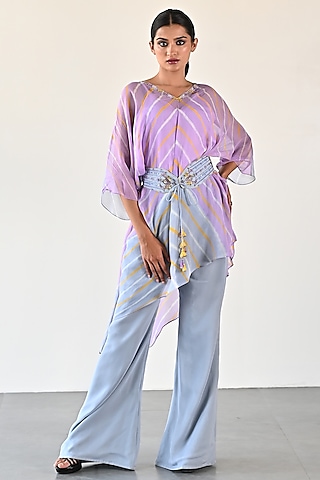 Sky Blue Georgette Pant Set by K-ANSHIKA Jaipur