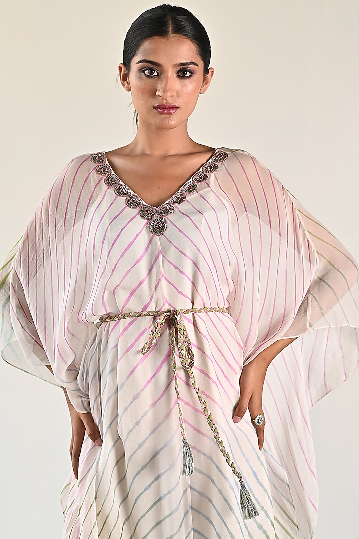 Off-White & Black Georgette Embellished Kaftan by K-ANSHIKA Jaipur at Pernia's Pop Up Shop