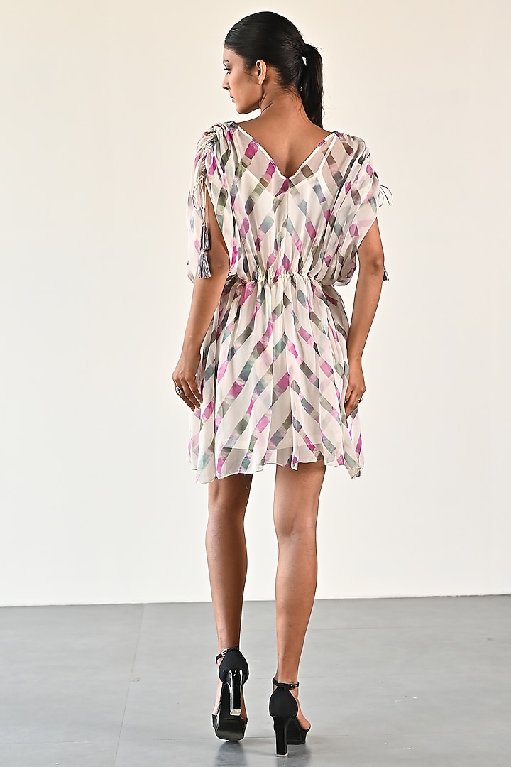 Off-White Georgette Leheriya Mini Vacation Dress by K-ANSHIKA Jaipur at Pernia's Pop Up Shop