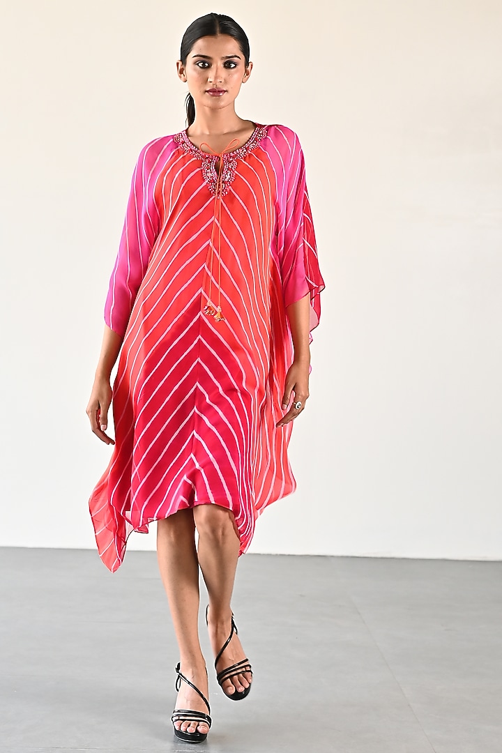 Pink & Orange Georgette Mini Vacation Dress by K-ANSHIKA Jaipur at Pernia's Pop Up Shop