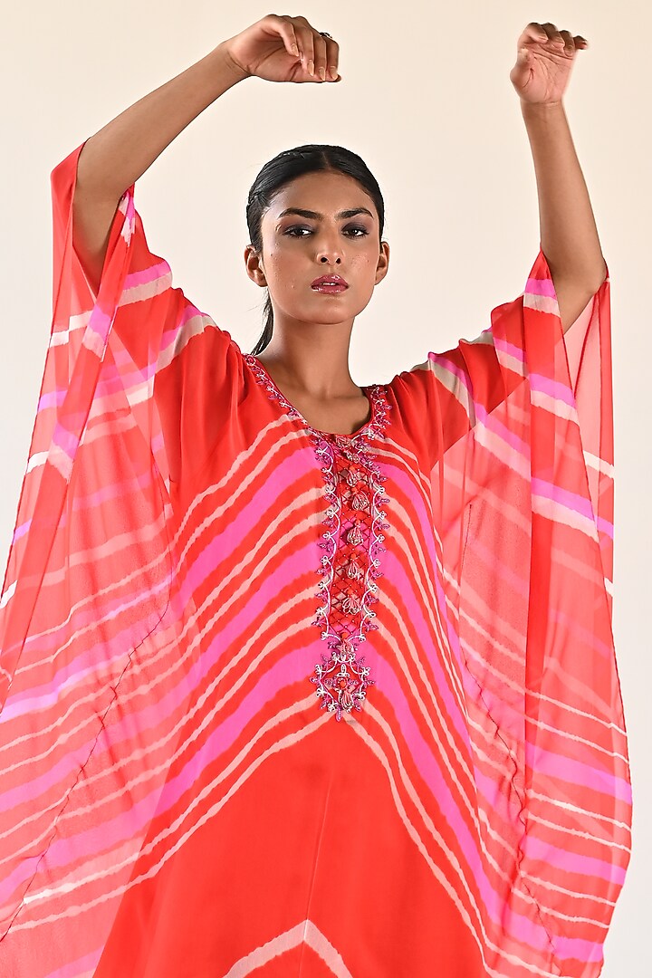 Orange & Pink Georgette Mini Vacation Dress by K-ANSHIKA Jaipur at Pernia's Pop Up Shop