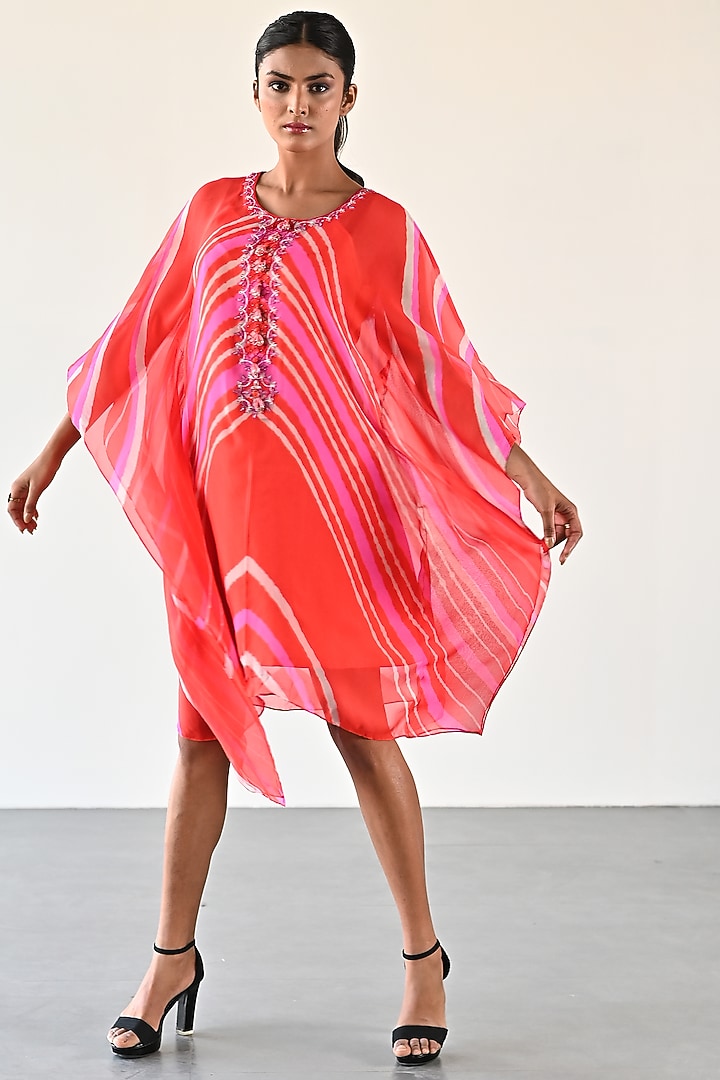 Orange & Pink Georgette Mini Vacation Dress by K-ANSHIKA Jaipur at Pernia's Pop Up Shop