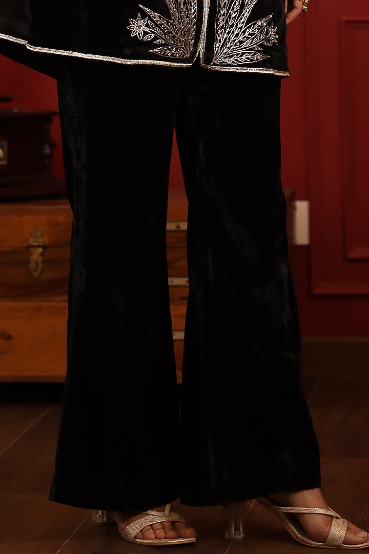 Black Velvet Resham Machine Embroidered Co-Ord Set by K-ANSHIKA Jaipur at Pernia's Pop Up Shop
