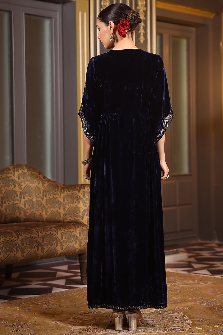 Blue Velvet Resham Machine Work Kaftan by K-ANSHIKA Jaipur at Pernia's Pop Up Shop
