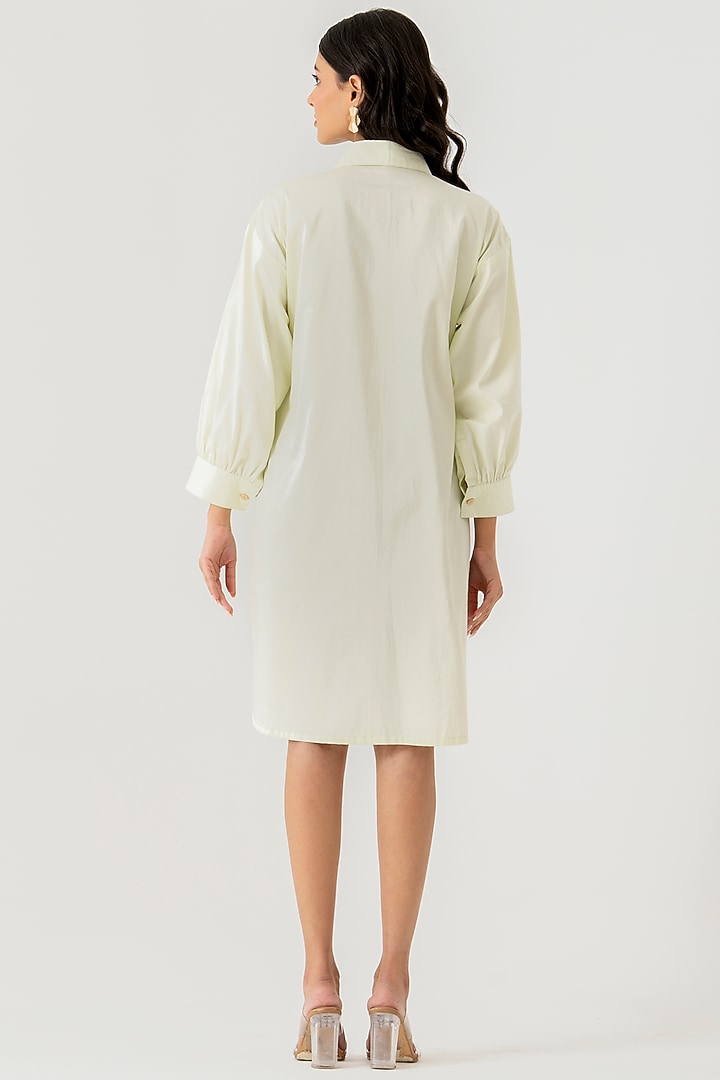 Mint Green Cotton Floral Embroidered Vacation Shirt Dress by K-ANSHIKA Jaipur at Pernia's Pop Up Shop