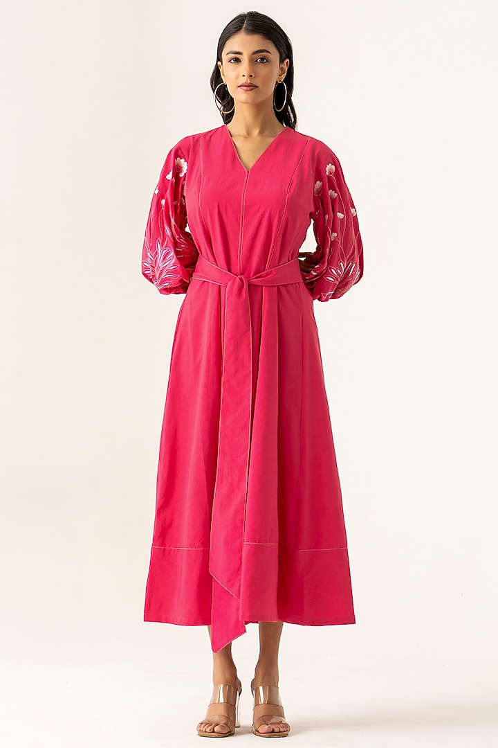 Pink Cotton Embroidered Vacation Dress by K-ANSHIKA Jaipur at Pernia's Pop Up Shop
