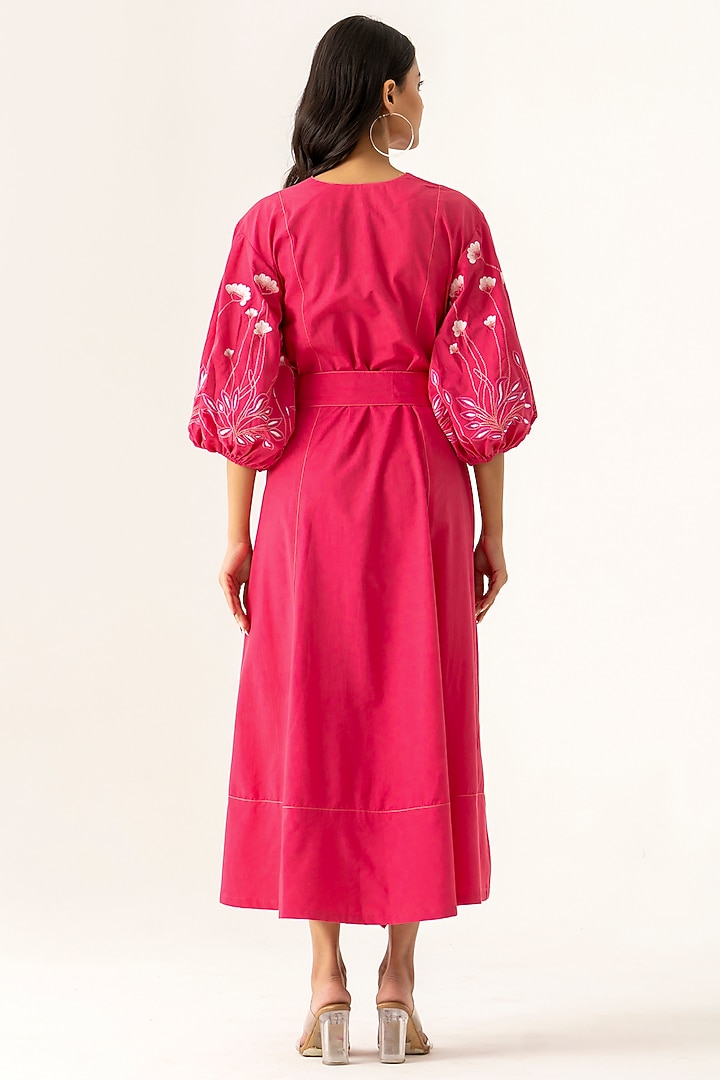 Pink Cotton Embroidered Vacation Dress by K-ANSHIKA Jaipur at Pernia's Pop Up Shop