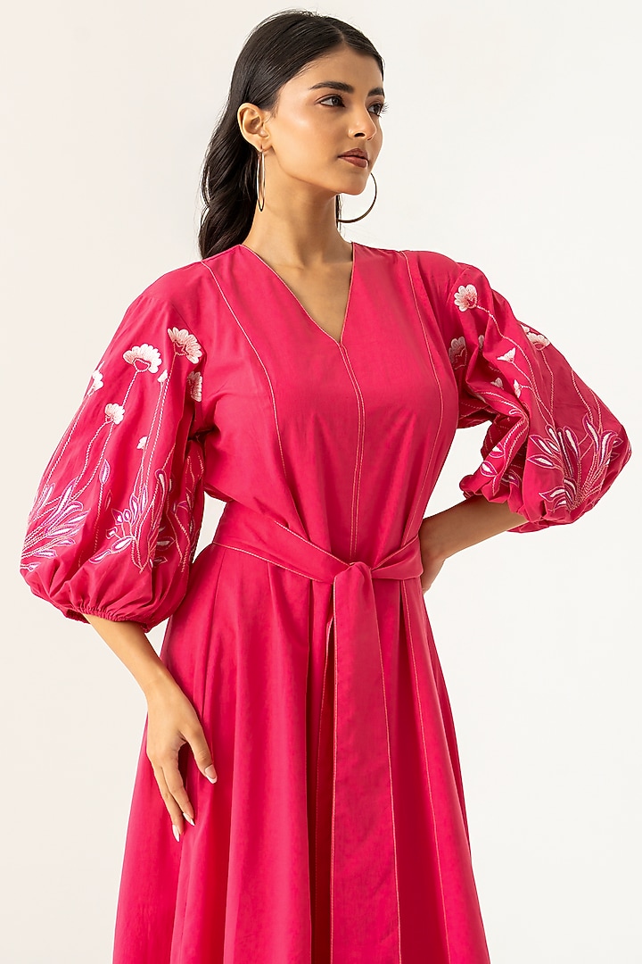 Pink Cotton Embroidered Vacation Dress by K-ANSHIKA Jaipur at Pernia's Pop Up Shop