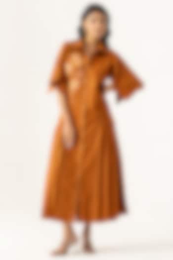 Brown Cotton Floral Embroidered Summer Shirt Dress by K-ANSHIKA Jaipur at Pernia's Pop Up Shop