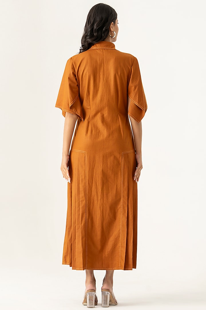 Brown Cotton Floral Embroidered Vacation Shirt Dress by K-ANSHIKA Jaipur at Pernia's Pop Up Shop