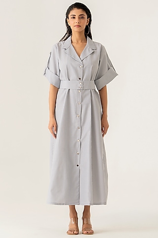 Grey Luster Midi Dress by K-ANSHIKA Jaipur