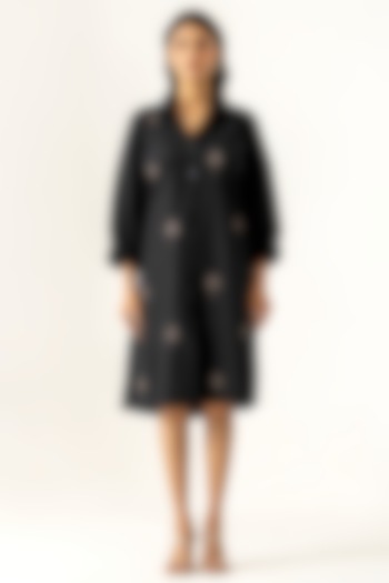 Black Cotton Thread Embroidered Summer Shirt Dress by K-ANSHIKA Jaipur at Pernia's Pop Up Shop