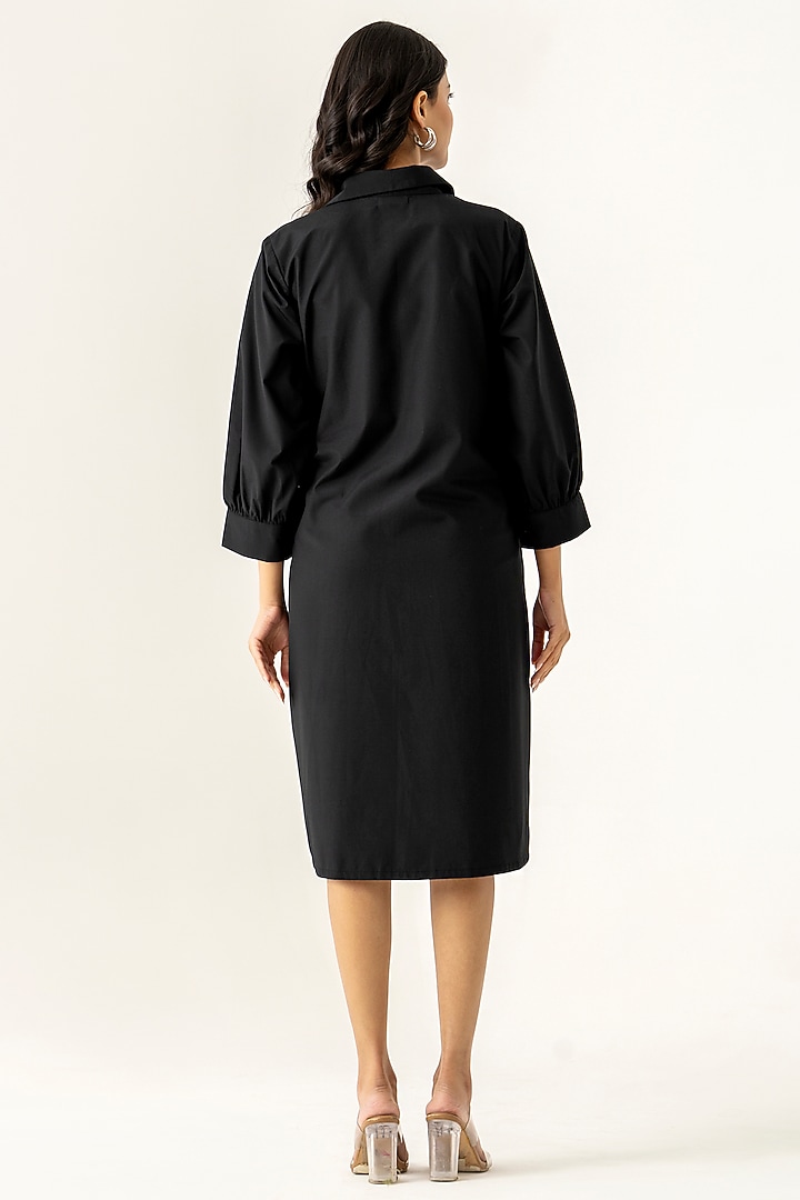 Black Cotton Thread Embroidered Vacation Shirt Dress by K-ANSHIKA Jaipur at Pernia's Pop Up Shop