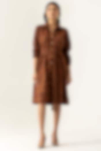 Brown Cotton Abstract Embroidered Summer Shirt Dress by K-ANSHIKA Jaipur at Pernia's Pop Up Shop