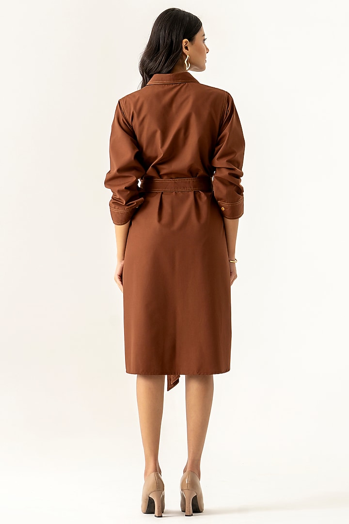 Brown Cotton Abstract Embroidered Vacation Shirt Dress by K-ANSHIKA Jaipur at Pernia's Pop Up Shop