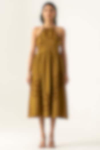 Brown Cotton Applique Work Midi Summer Dress by K-ANSHIKA Jaipur at Pernia's Pop Up Shop