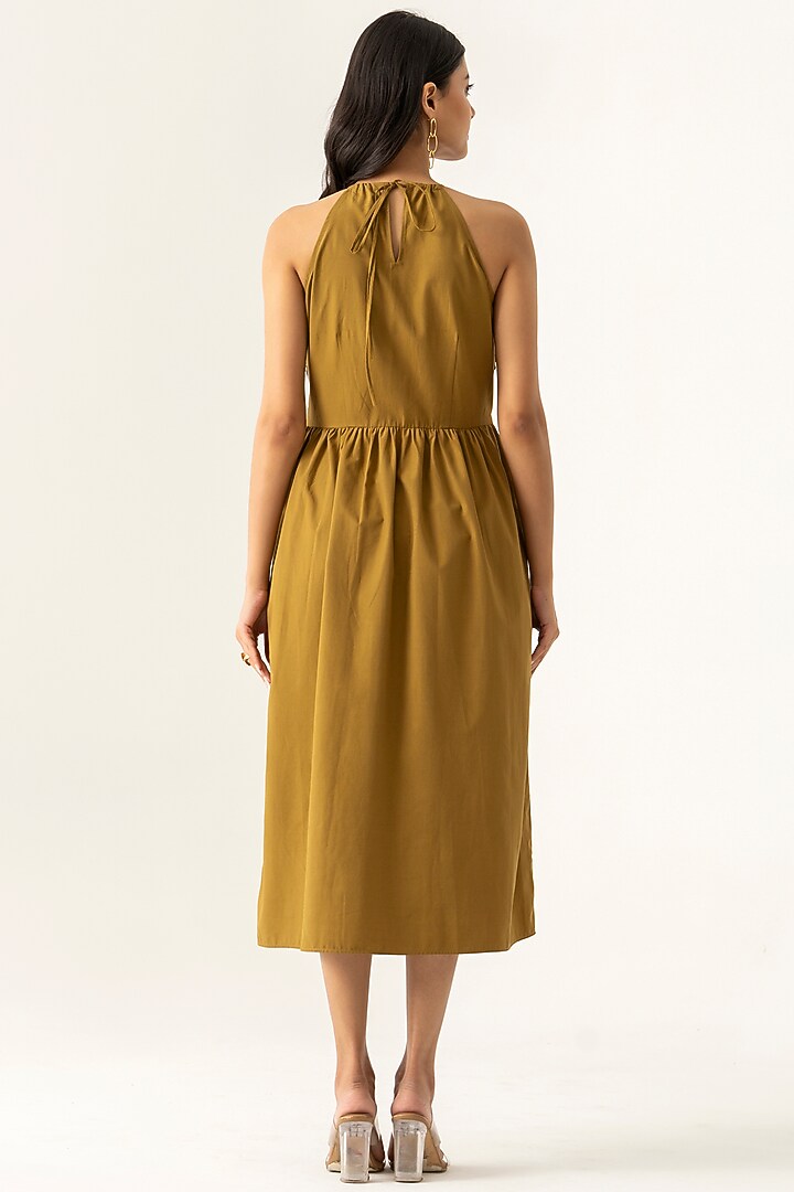 Brown Cotton Applique Work Midi Vacation Dress by K-ANSHIKA Jaipur at Pernia's Pop Up Shop