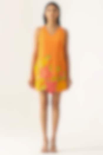 Orange Crepe Embroidered Mini Summer Dress by K-ANSHIKA Jaipur at Pernia's Pop Up Shop