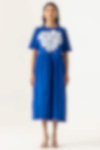 Blue Cotton Embroidered Midi Summer Dress by K-ANSHIKA Jaipur at Pernia's Pop Up Shop