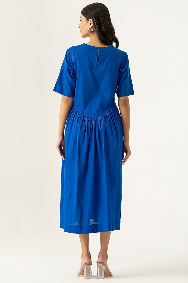 Blue Cotton Embroidered Midi Vacation Dress by K-ANSHIKA Jaipur at Pernia's Pop Up Shop