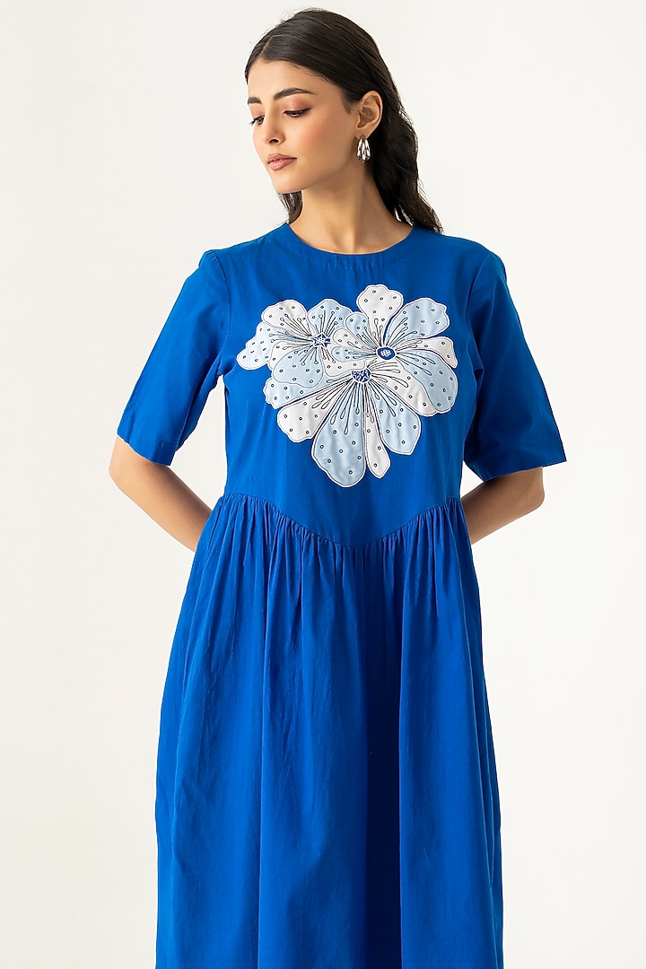 Blue Cotton Embroidered Midi Vacation Dress by K-ANSHIKA Jaipur at Pernia's Pop Up Shop