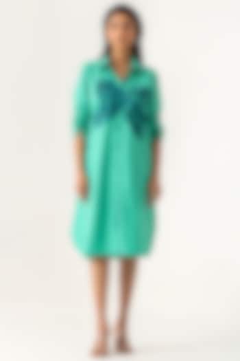 Green Cotton Embroidered Summer Shirt Dress by K-ANSHIKA Jaipur at Pernia's Pop Up Shop