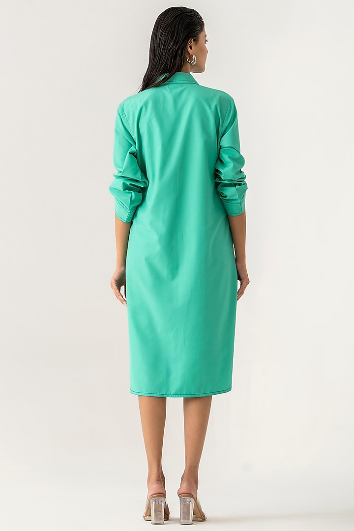 Green Cotton Embroidered Vacation Shirt Dress by K-ANSHIKA Jaipur at Pernia's Pop Up Shop