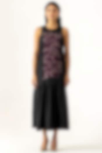 Black Cotton Embroidered Midi Summer Dress by K-ANSHIKA Jaipur at Pernia's Pop Up Shop