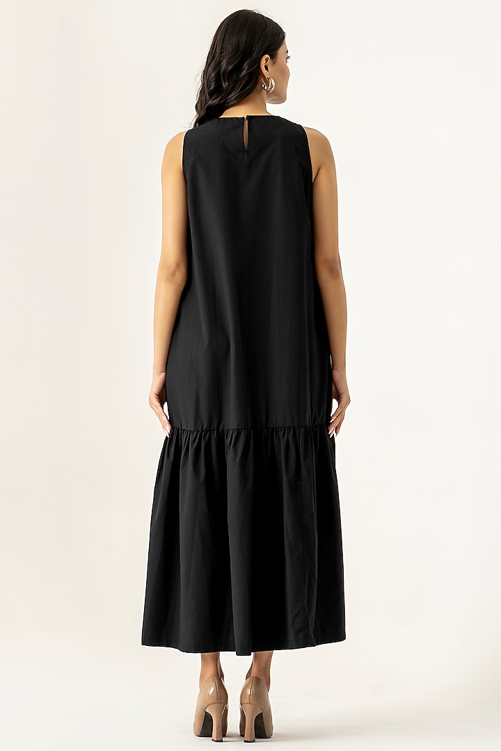 Black Cotton Embroidered Midi Vacation Dress by K-ANSHIKA Jaipur at Pernia's Pop Up Shop