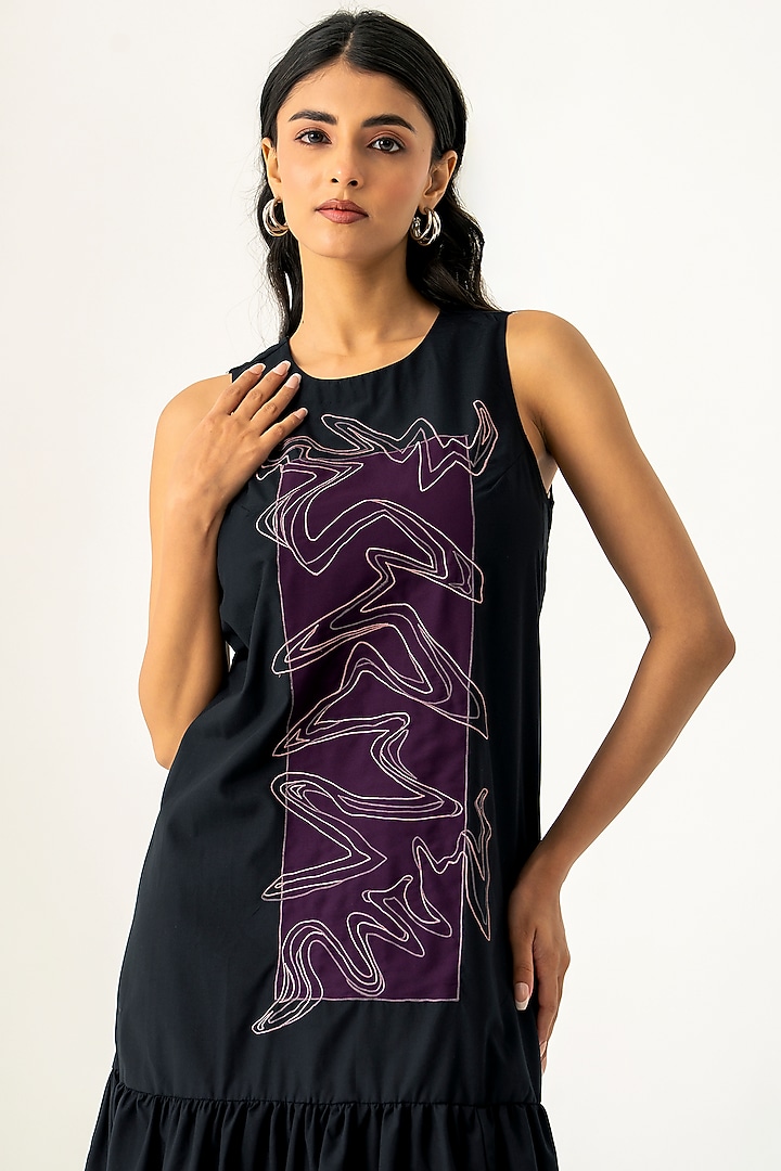 Black Cotton Embroidered Midi Vacation Dress by K-ANSHIKA Jaipur at Pernia's Pop Up Shop