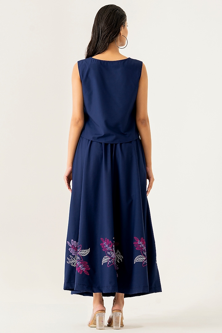 Navy Blue Cotton Embroidered Co-Ord Set by K-ANSHIKA Jaipur at Pernia's Pop Up Shop