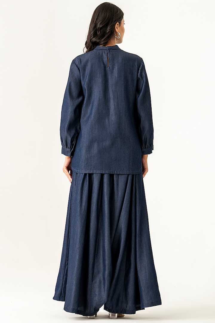Navy Blue Cotton Embroidered Co-Ord Set by K-ANSHIKA Jaipur at Pernia's Pop Up Shop