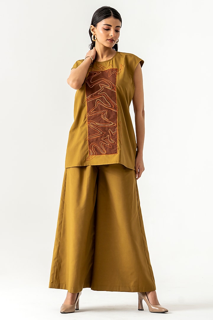 Mustard Cotton Abstract Embroidered Co-Ord Set by K-ANSHIKA Jaipur at Pernia's Pop Up Shop