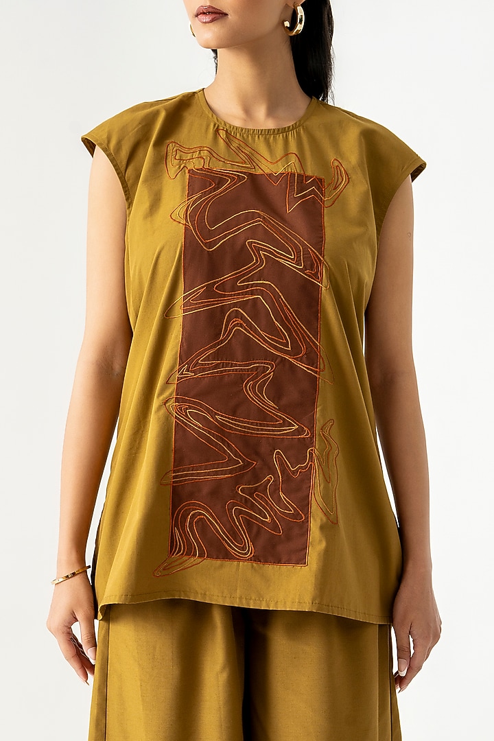 Mustard Cotton Abstract Embroidered Co-Ord Set by K-ANSHIKA Jaipur at Pernia's Pop Up Shop