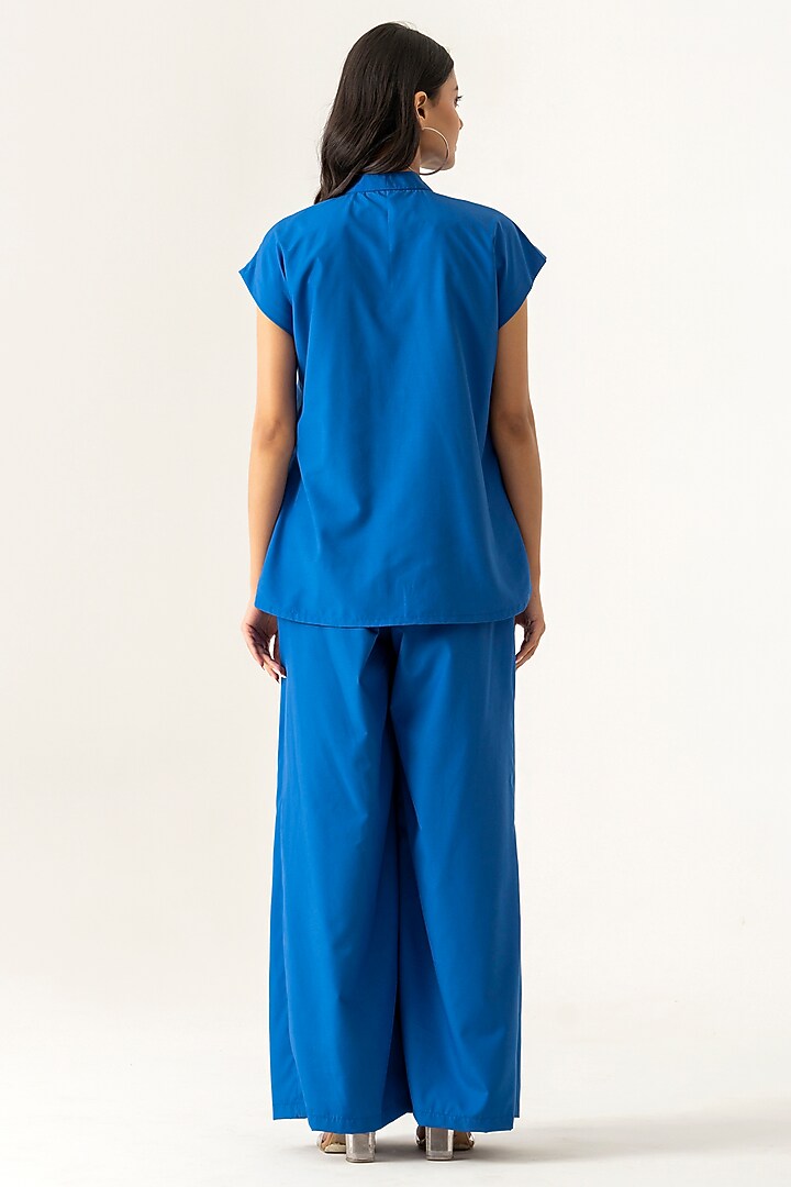 Cobalt Blue Cotton Floral Embroidered Co-Ord Set by K-ANSHIKA Jaipur at Pernia's Pop Up Shop