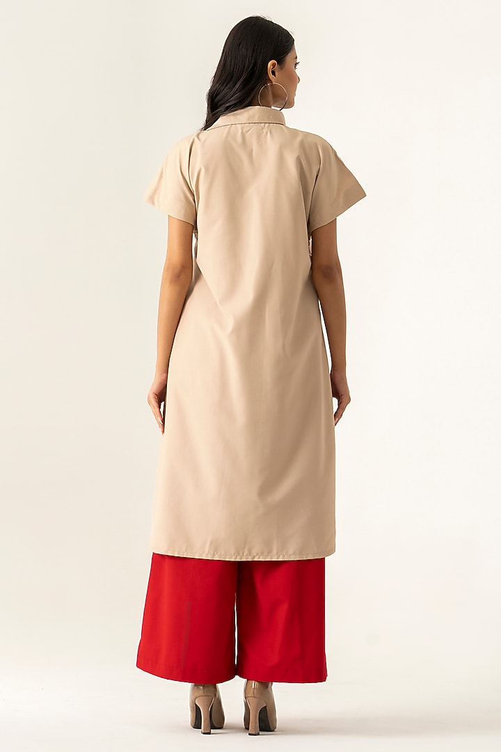 Beige Cotton Floral Embroidered Tunic Set by K-ANSHIKA Jaipur at Pernia's Pop Up Shop