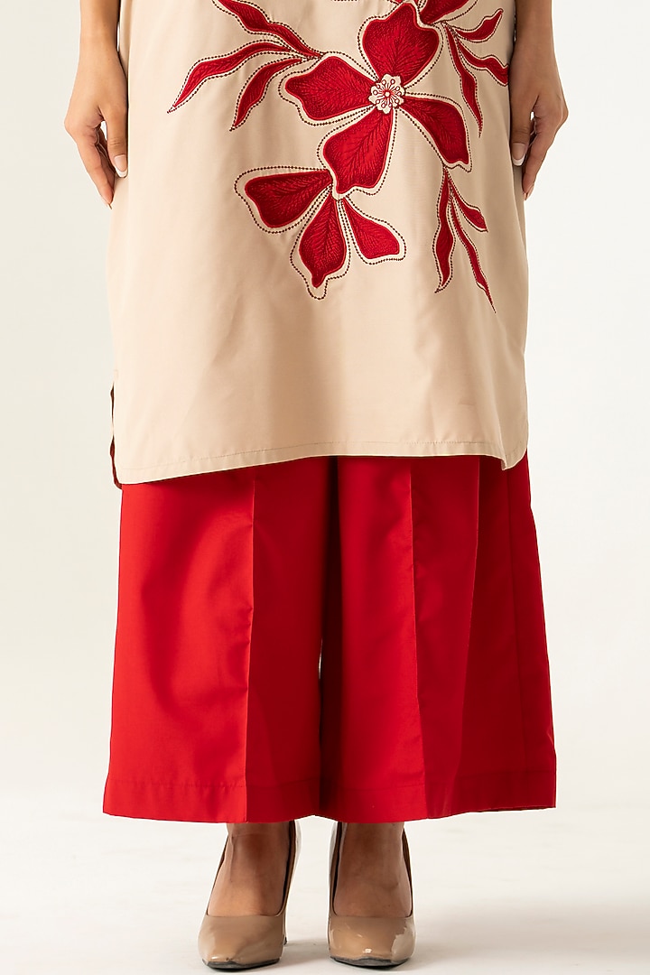 Beige Cotton Floral Embroidered Tunic Set by K-ANSHIKA Jaipur at Pernia's Pop Up Shop