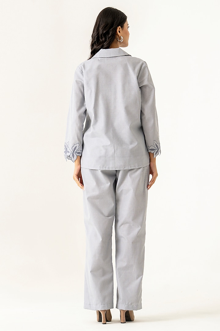 Soft Grey Cotton Floral Embroidered Co-Ord Set by K-ANSHIKA Jaipur at Pernia's Pop Up Shop