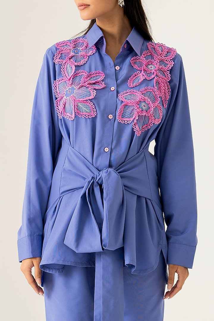 Sky Blue Cotton Floral Applique Co-Ord Set by K-ANSHIKA Jaipur at Pernia's Pop Up Shop