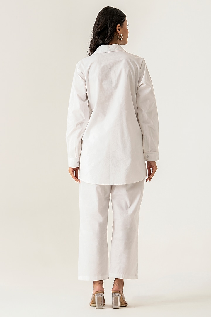 White Cotton Feather Embroidered Co-Ord Set by K-ANSHIKA Jaipur at Pernia's Pop Up Shop