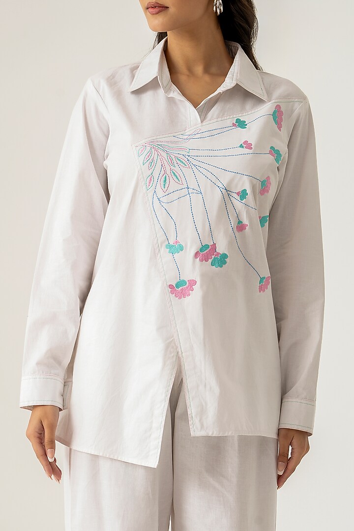 White Cotton Feather Embroidered Co-Ord Set by K-ANSHIKA Jaipur at Pernia's Pop Up Shop