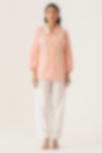 Peach & White Cotton Floral Embroidered Co-Ord Set by K-ANSHIKA Jaipur at Pernia's Pop Up Shop