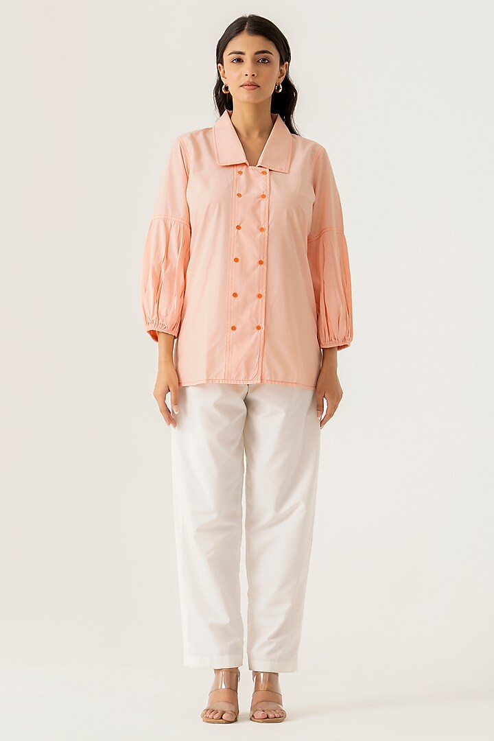 Peach & White Cotton Floral Embroidered Co-Ord Set by K-ANSHIKA Jaipur at Pernia's Pop Up Shop