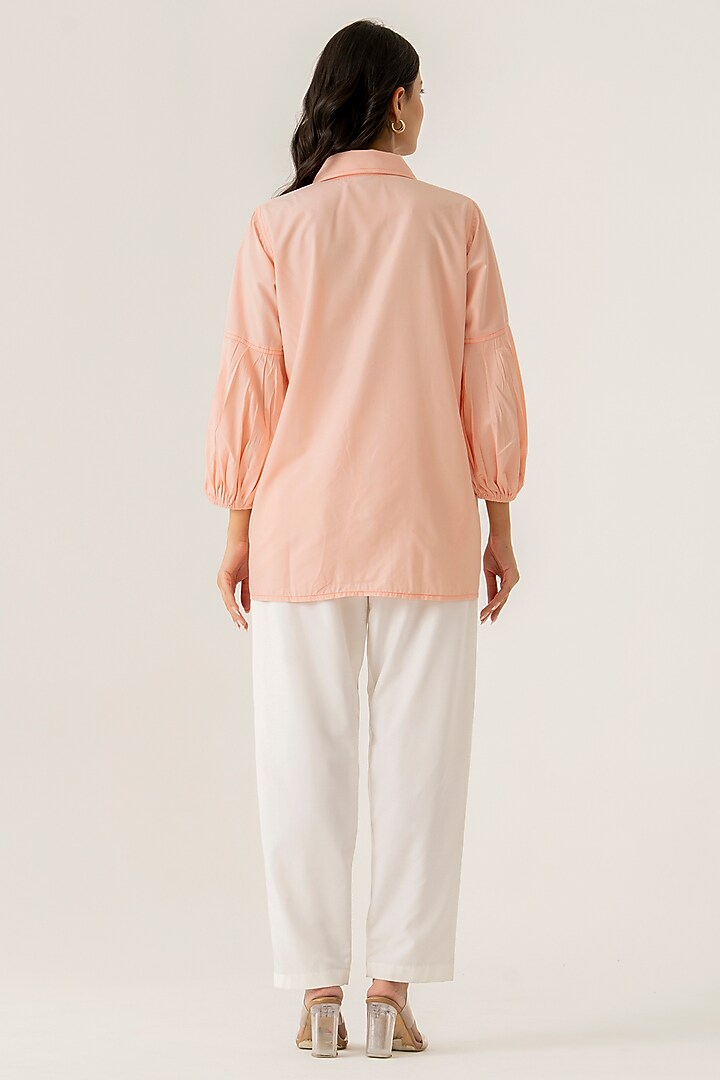 Peach & White Cotton Floral Embroidered Co-Ord Set by K-ANSHIKA Jaipur at Pernia's Pop Up Shop