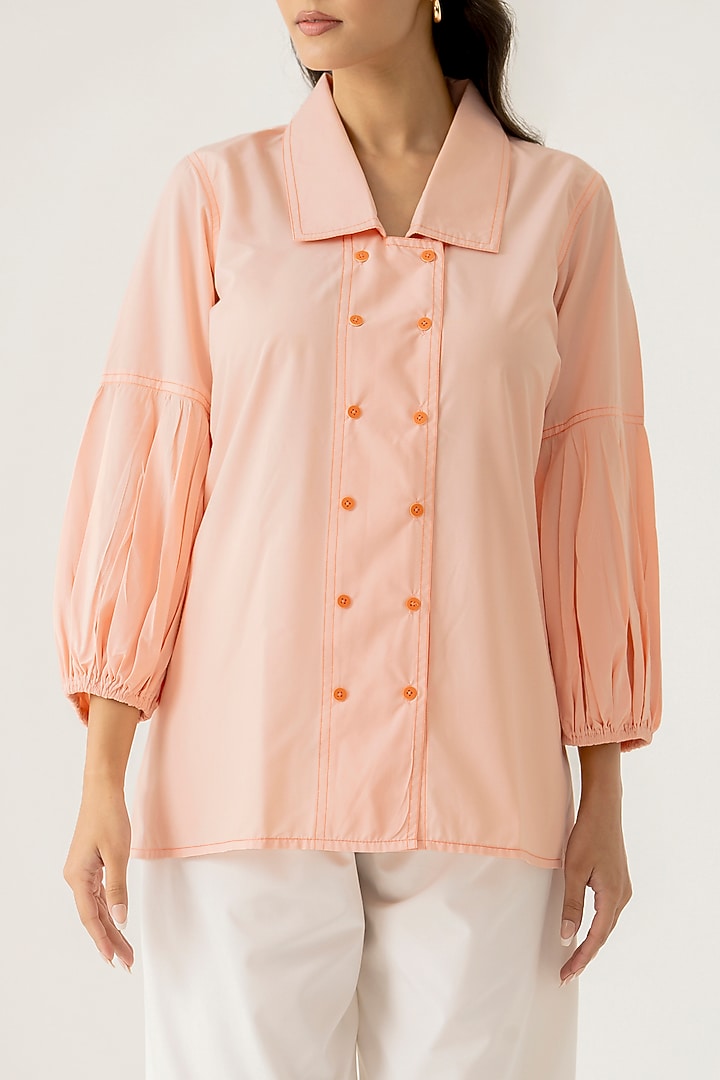 Peach & White Cotton Floral Embroidered Co-Ord Set by K-ANSHIKA Jaipur at Pernia's Pop Up Shop