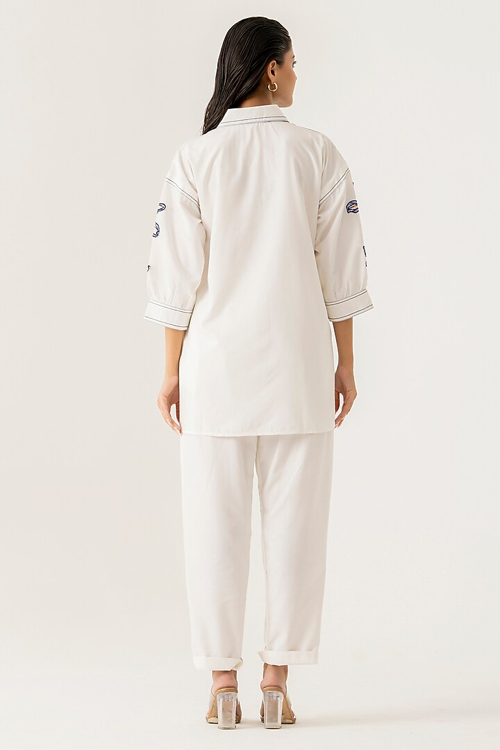 White Cotton Floral Embroidered Co-Ord Set by K-ANSHIKA Jaipur at Pernia's Pop Up Shop