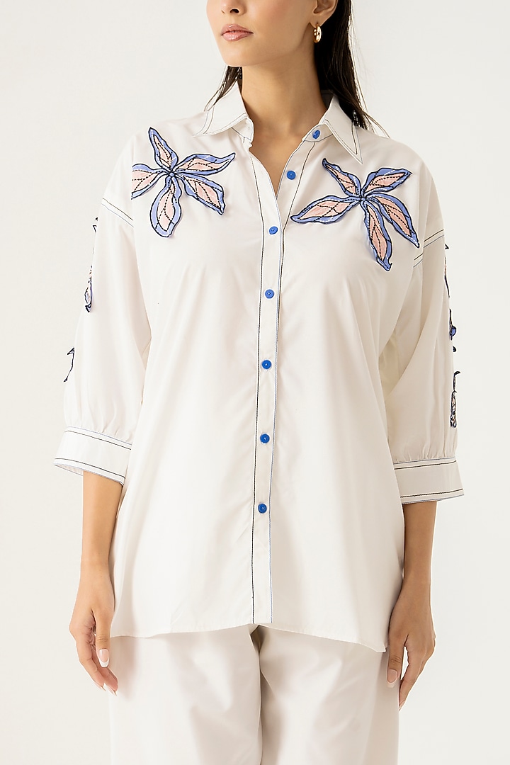 White Cotton Floral Embroidered Co-Ord Set by K-ANSHIKA Jaipur at Pernia's Pop Up Shop