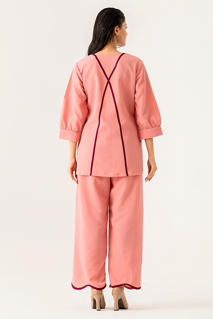 Blush Pink Cotton Floral Embroidered Co-Ord Set by K-ANSHIKA Jaipur at Pernia's Pop Up Shop