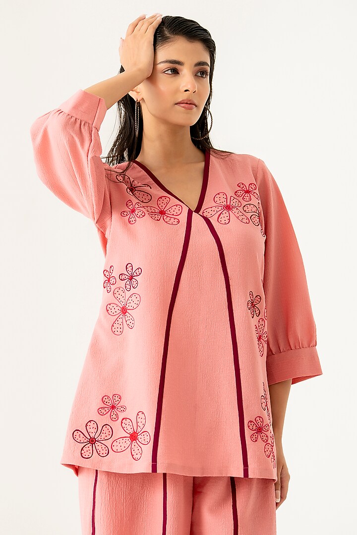 Blush Pink Cotton Floral Embroidered Co-Ord Set by K-ANSHIKA Jaipur at Pernia's Pop Up Shop